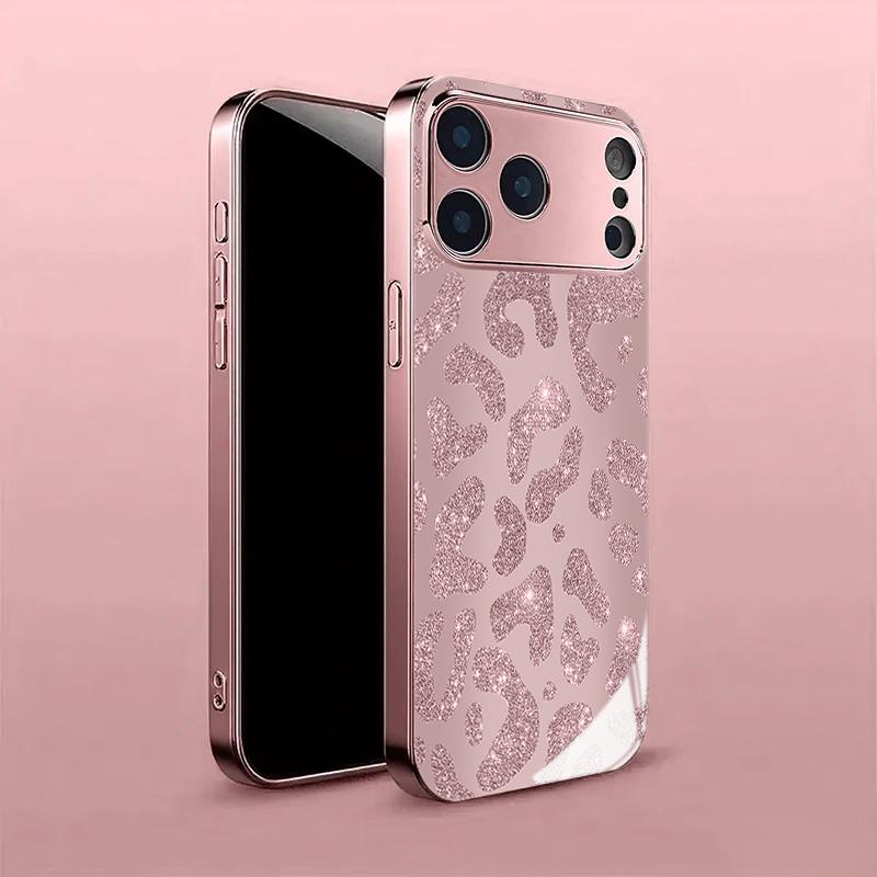 Flash Gold Leopard Pattern Tempered Glass Phone Case for iPhone 18 17 Pro Max 14 15 16 Plus 13 12 11 Pro Max 16E 17Air Cover