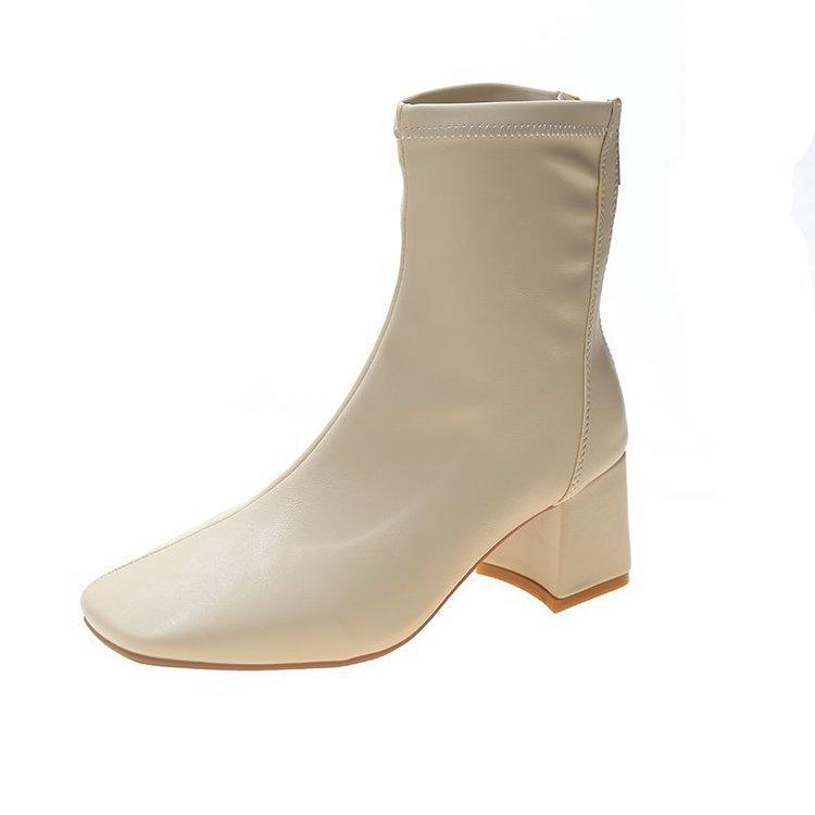 

Short Boots Women s Boots High Heel Autumn Skinny Boots White Heel Medium Boots British Martin Boots 35