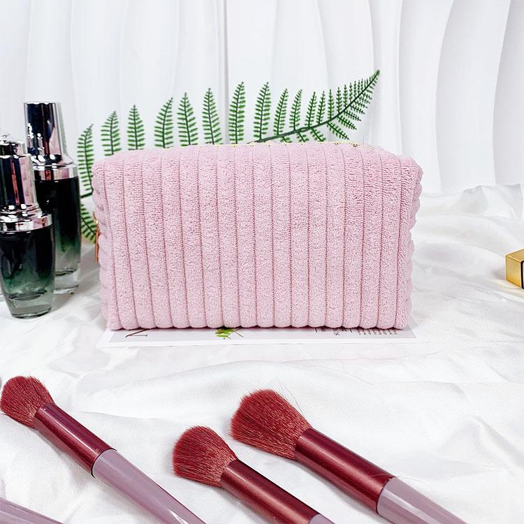 

New Fashion Corduroy Makeup Bag for Women Portable Striped Cosmetic Bag Travel Organizer Toilet Bag Student Pencil Case