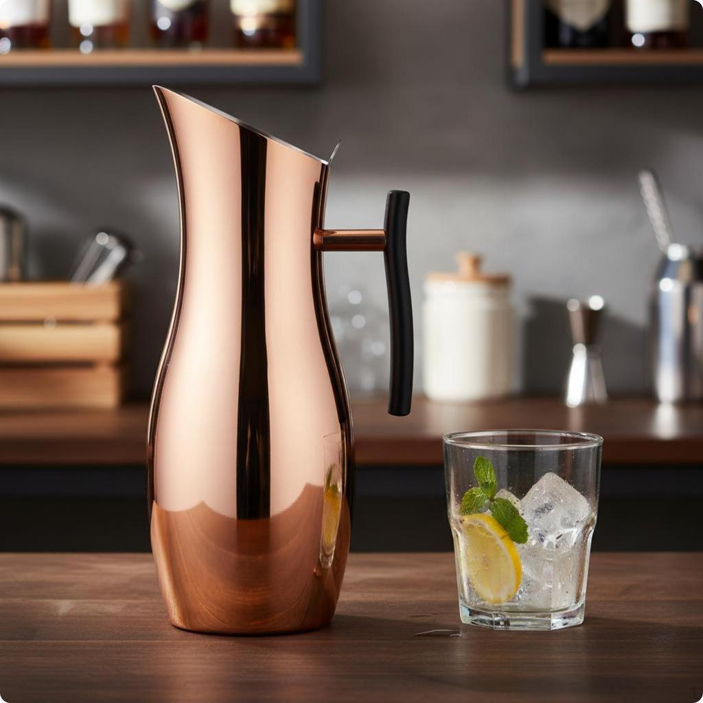 DrumShaped Pitcher Mirror Polished Stainless Steel Brushed Finish Carafe