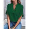 VEZFAA Blusas y camisas de manga corta con cuello en V para mujer, estilo casual, verano, primavera, color sólido