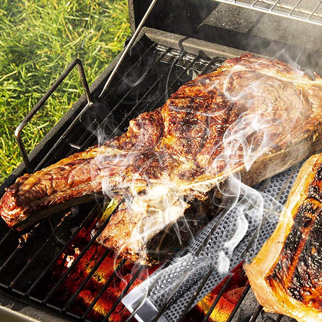 304Stainless Steel Smoke Tube Barbecue Smoke Enhancer Portable Grilling Tube Metal Texture for Smoking Experience