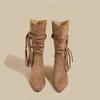 Women High Heels Boots Pointed Toe Heeled Shoes 2025 Winter Designer New Chunky Chelsea Boots Suede Shoes Mujer Botas