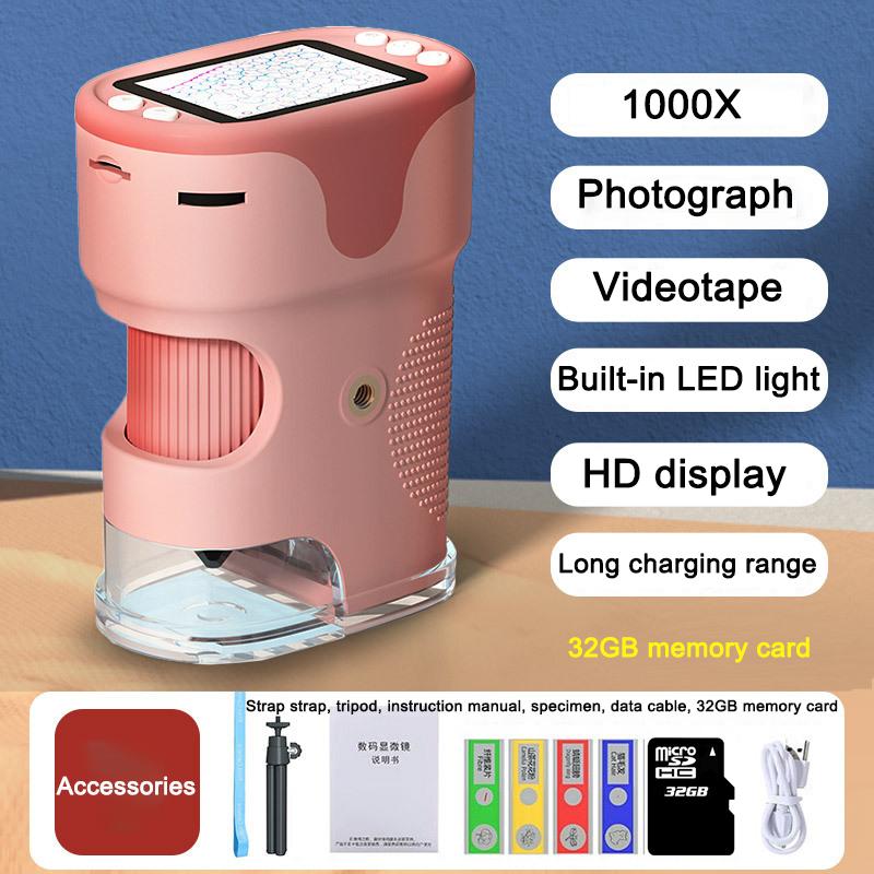 Handheld Digital Microscope For Kids With 2Inch HD Screen Videotape 200-1000X Pocket Microscope Educational Gift For Children