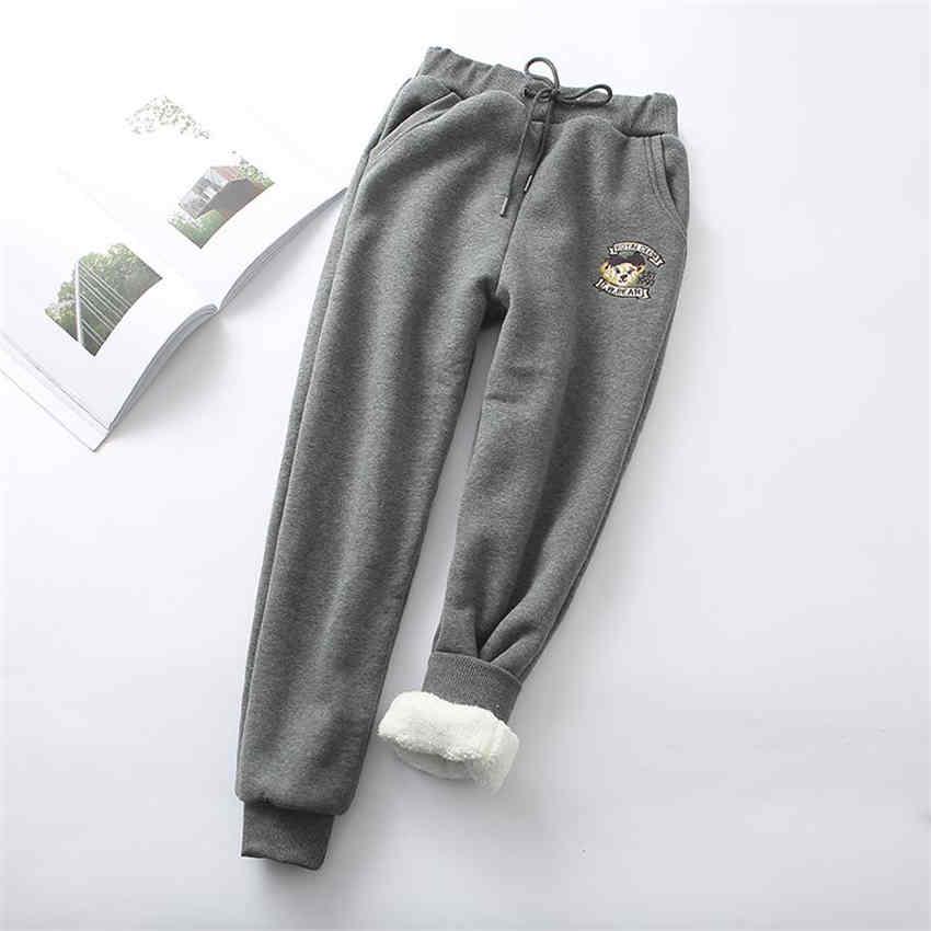 Women's Winter Velvet Casual Pants Plus Size Thicken Sweatpants Bear Embroidery Trousers