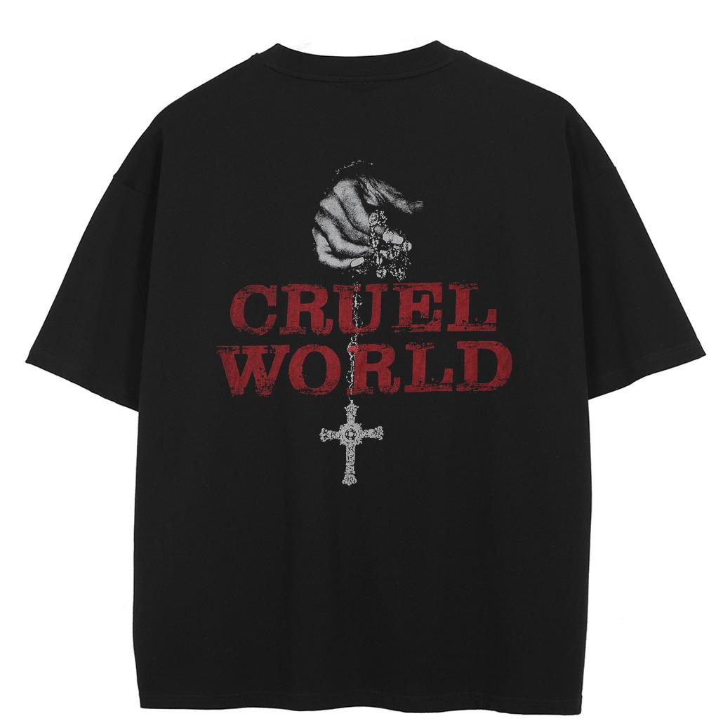 

Футболка Streetwear с принтом креста с обеих сторон, хлопковая футболка унисекс, футболки, летние футболки с короткими рукавами M чёрный