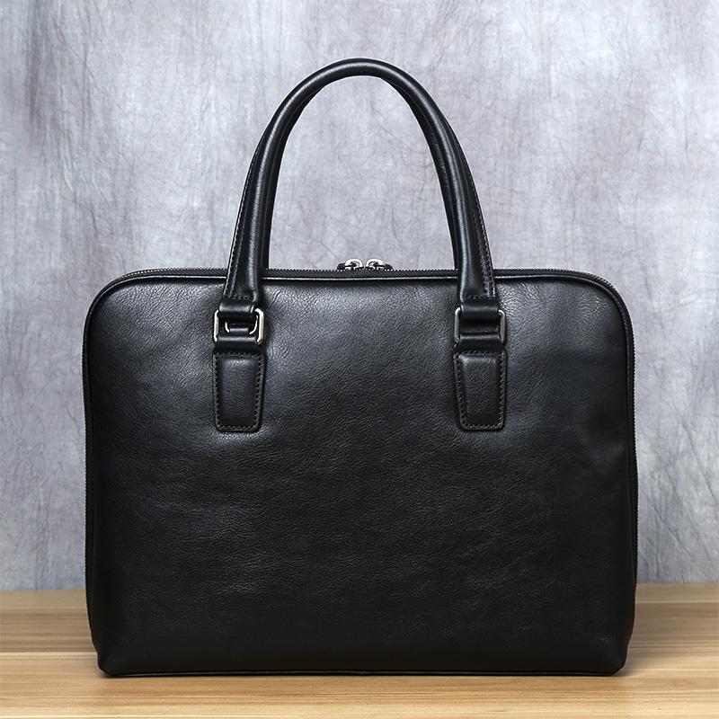 Vintage Men's Briefcase Top Layer Cowhide Casual Handbag Leather Business Shoulder Messenger Bag Brown 14 Inch Laptop Bag NZPJ