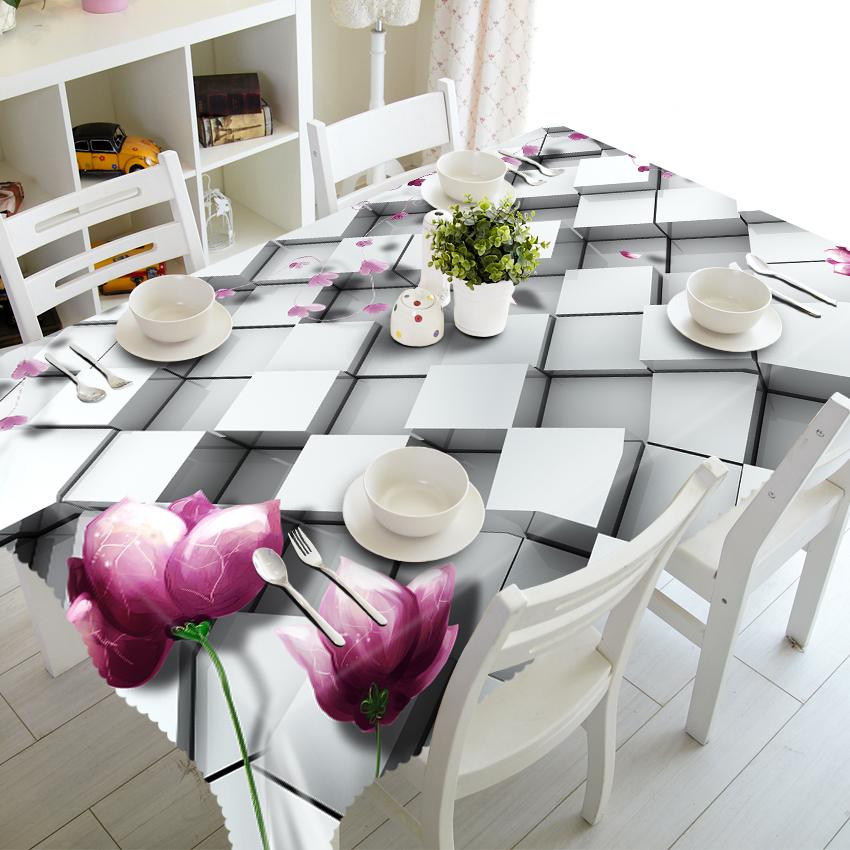 Stripe White Flower Tablecloth Fashion Plaid Rose Waterproof Thicken Rectangular And Round Table Cloth For Wedding