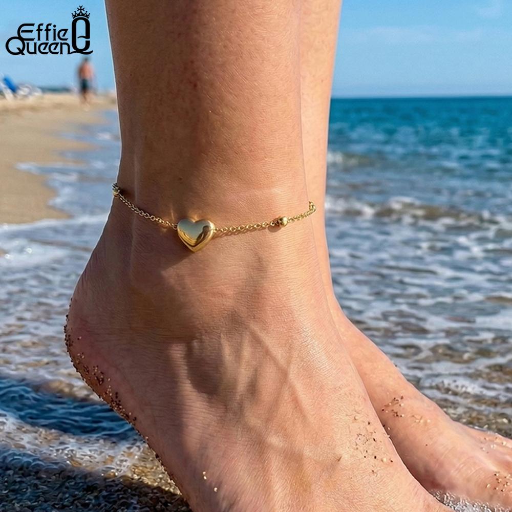 Braccialetto cavigliera sottile Effie Queen in acciaio inossidabile per gamba da donna Moda Estate Spiaggia Gioielli per Piede Cavigliere Minimaliste CZ Regalo