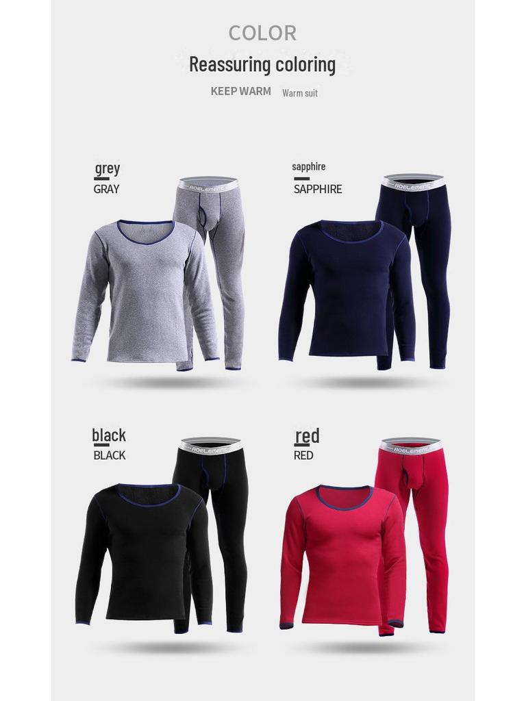 Thermounterwäsche-Set für Herren: Rundhals, V-Ausschnitt, Samtgefüttert, Kältefest, Herbst/Winter Baumwollpullover und Hose.
