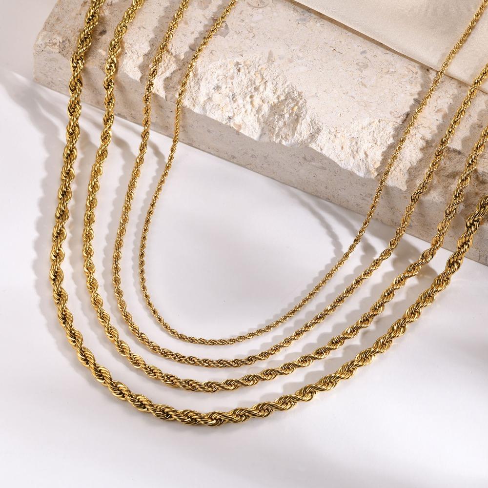 Gold Plated Chain Necklace Stainless Steel Chunky Chain Hip Hop Twisted Rope Chain  For Women Men