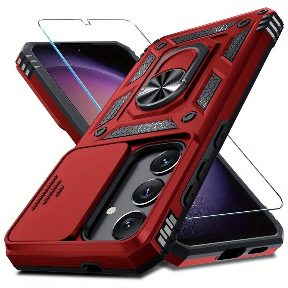 Schutzhülle für Samsung Galaxy S25 S24 Ultra S23 Plus S22 S21 S20 FE 5G mit einem Displayschutz aus gehärtetem Glas, Ring-Kickstand, Schiebekameraabdeckung