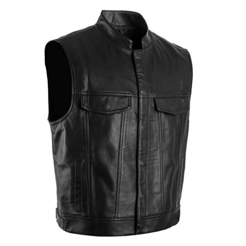Outstanding Motorcycle Casual Leather Vest with Zipper and Button
