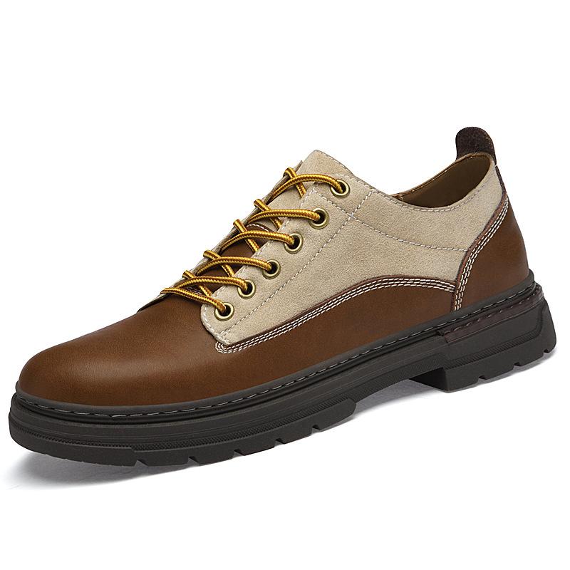 Foreign Trade Large Size Men's Autumn Cowhide Retro Handmade Leather Shoes Comfortable Business Leather Shoes Color Matching Casual Shoes Men