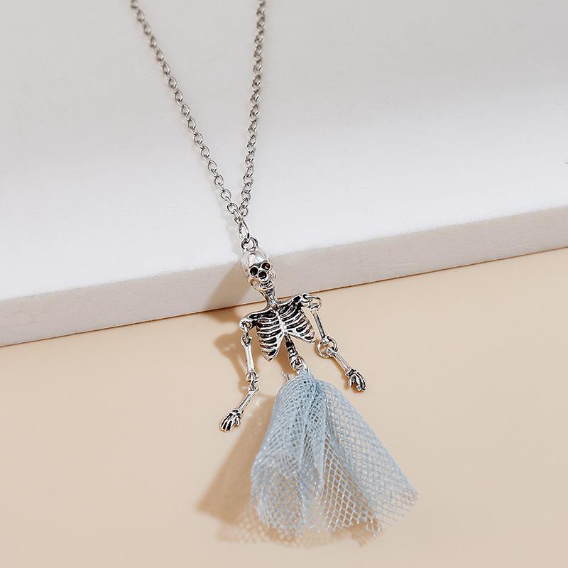 Skeleton Pendant Skeleton Necklace Couple Accessories Skeleton Bride Halloween Keychain Necklace Earrings Set