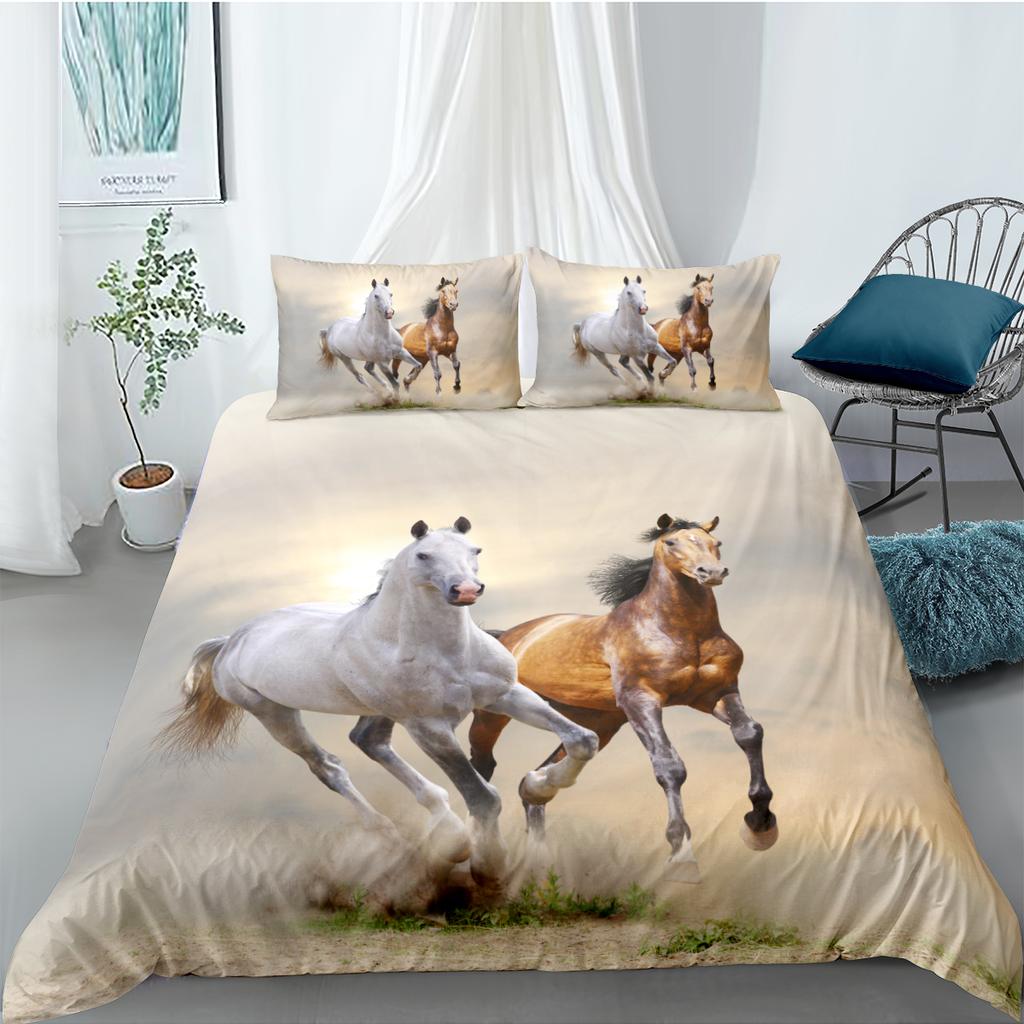 Comfortable White Horse Pattern Duvet Cover Set With Duvet Cover And Pillowcases King Queen Twin Sizes For All Ages