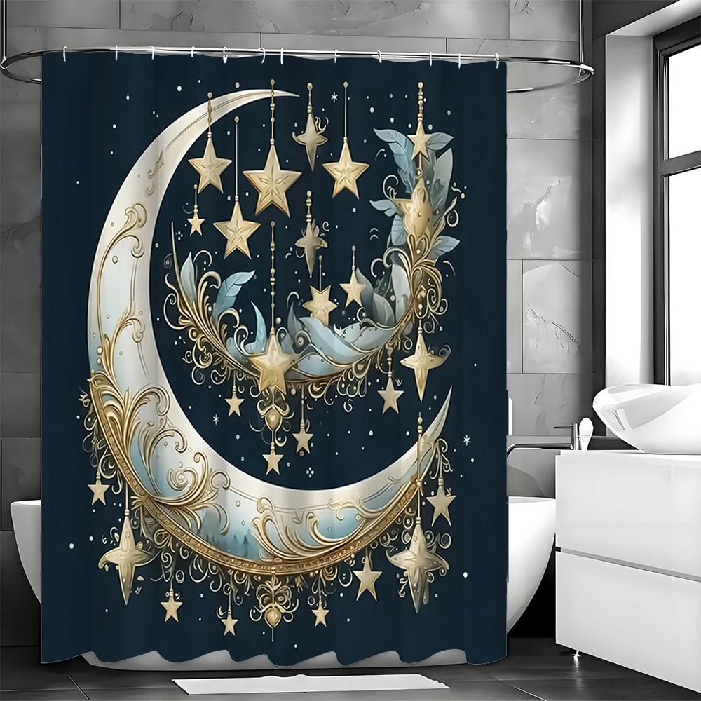Moon Pendant Shower Curtain, Bathroom Decorative Shower Curtain, Waterproof Shower Curtain with Hooks