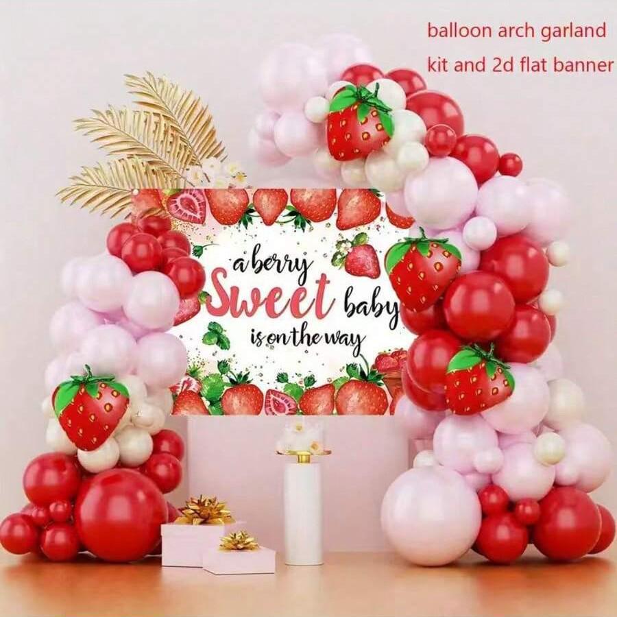 Strawberry Balloon Garland Set: Themed Party Decorations with Aluminum Foil Balloons