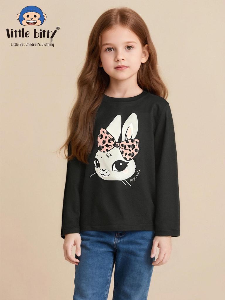 Autumn/Winter Girls' Long-Sleeve Cartoon Rabbit T-Shirt - Casual European & American Style