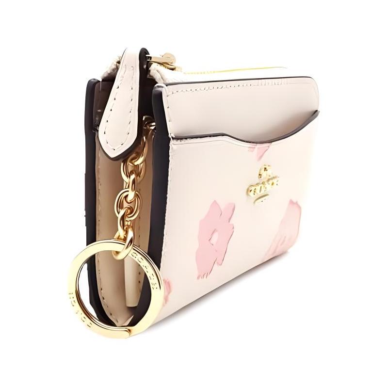 COACH 12 floral print zipper closure coated canvas card holder mini women's white White