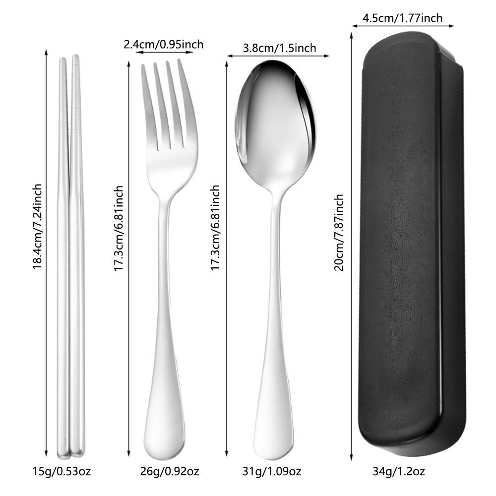 4Pcs/Set Portable Travel Tableware Set Stainless Steel Dinnerware With Box Kitchen Fork Spoon Dinner Set For Kid School Cutlery