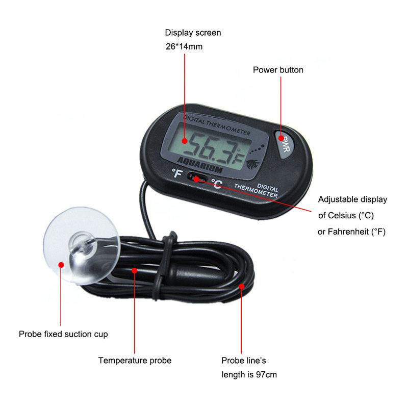 Digital Aquarium Thermometer with Probe Suction Cup Fish Tank Water Electronic Thermometer Measurement Degrees Celsius ℃