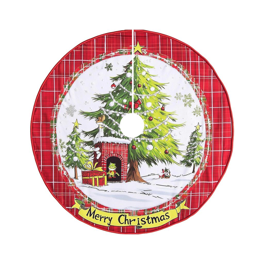 90cm Christmas Cute Floral Tree Skirt Warm Atmosphere Floor Mat Decoration Rug