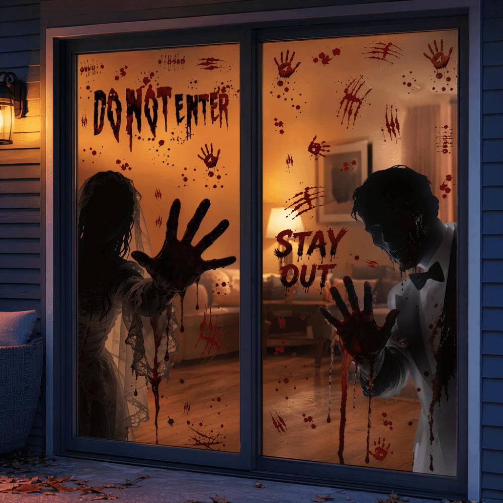 Bloodstained Handprint Halloween Static Cling Decal Spooky Party Door Stickers Glass Mirror