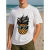 European Size Men's Hip-Hop Pineapple Print T-Shirt - Short Sleeve Casual Round Neck Breathable Medium-Stretch Fabric & Pineapple Slice Design