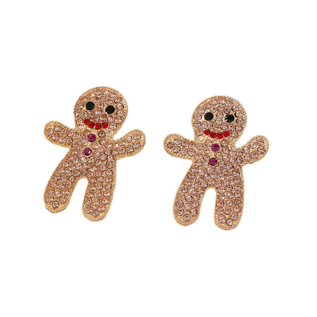 2026 Cross Fashion Christmas Gingerbread Man Rhinestone Stud Earrings for Women
