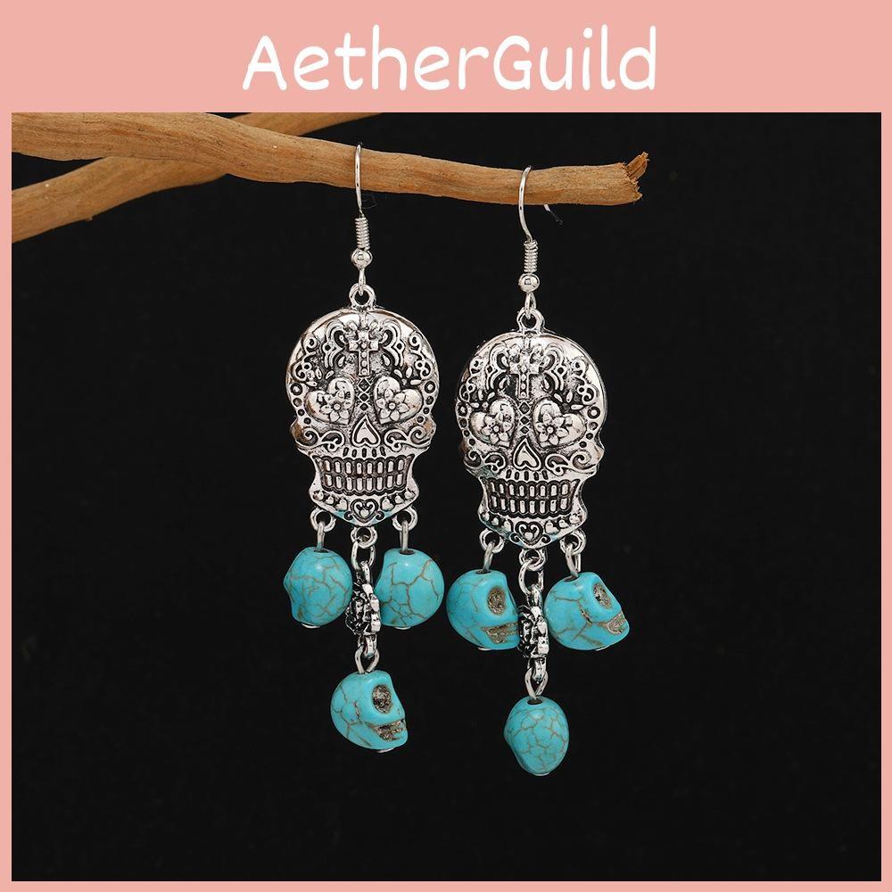 Retro Long Skeleton Earrings With Electroplating For Female Halloween Accessory Costume