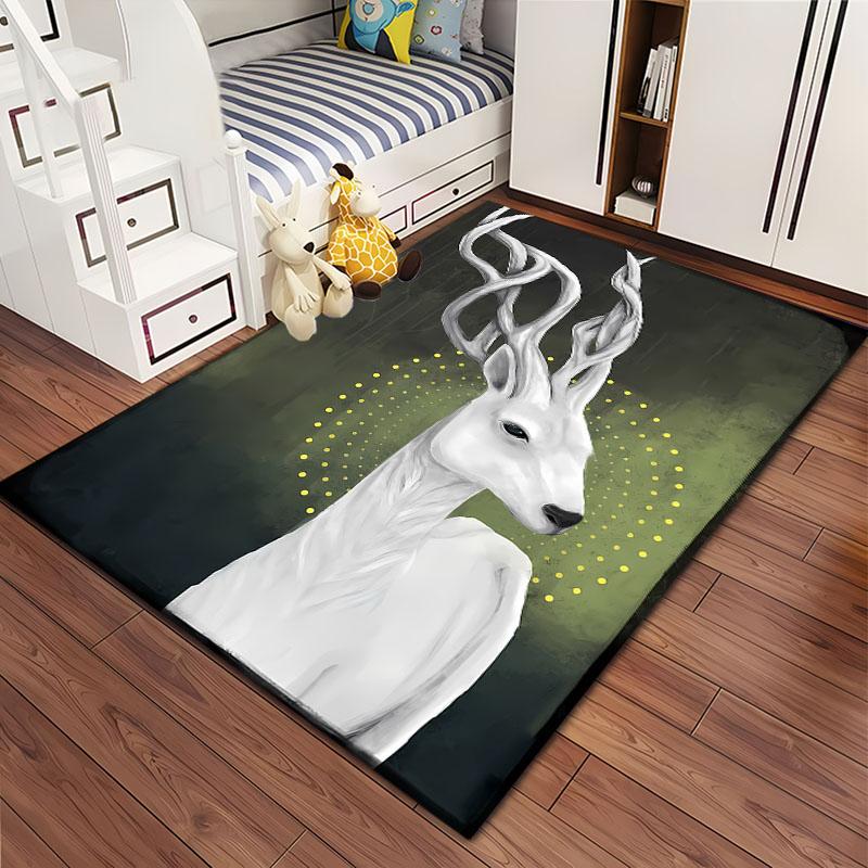 Sika Deer 3D Art Carpet, Living Room and Bedroom Household Items, Children's Room Sofa Mats, Doormat Floor  Anti-slip Rug, Gifts