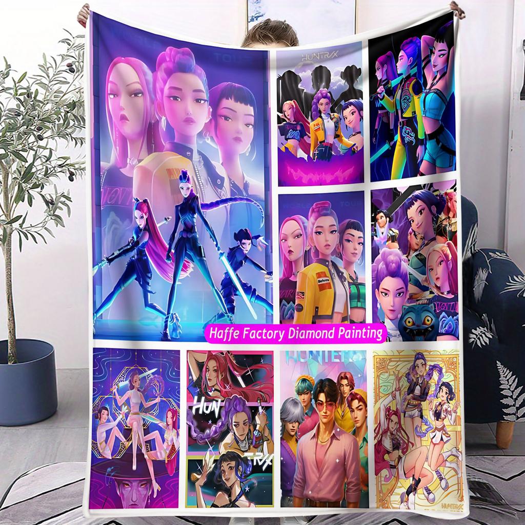 K-POP Demon Hunters Flannel Throw Blanket Huntrix Tiger Soft Warm Sofa Bed Cover Travel Camping Home Leisure for Girls Fans Gift