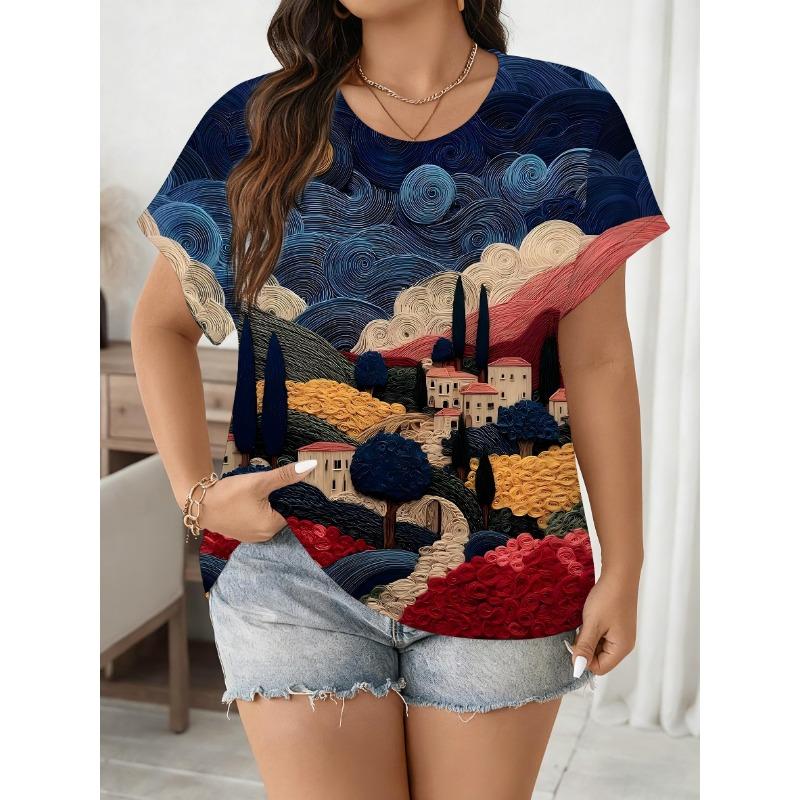 Women s Van Gogh Art T-Shirt - Textured Van Gogh style Dutch landscape print S