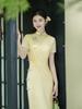 Bright yellow and white cheongsam girl young 1011 early autumn new Chinese style improved slim and thin cheongsam skirt