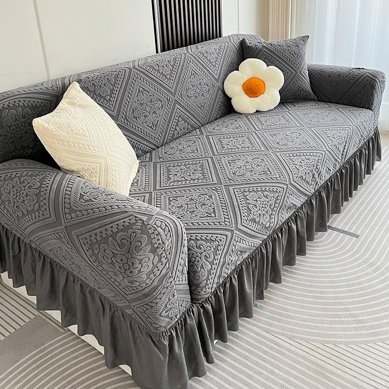 New Skirted Sofa Cover All Purpose  Four Season Anti Cat Scratch  Straight Row Three Seat Sofa Cover Cloth