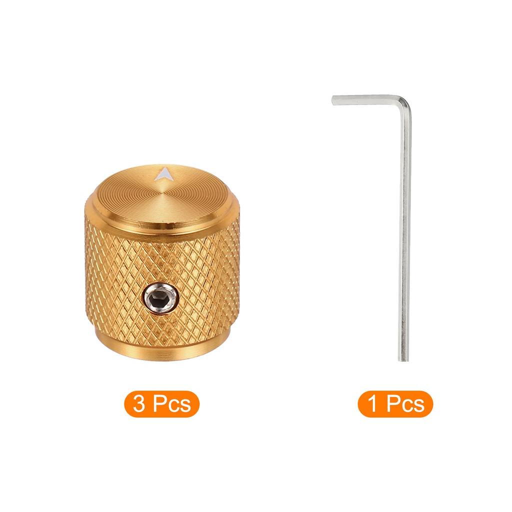 Uxcell 3-Piece Aluminum Potentiometer Knob, 14" (6mm) Universal Volume Tone Control Knob with Arrow Indicator for Guitar, 12" Gold