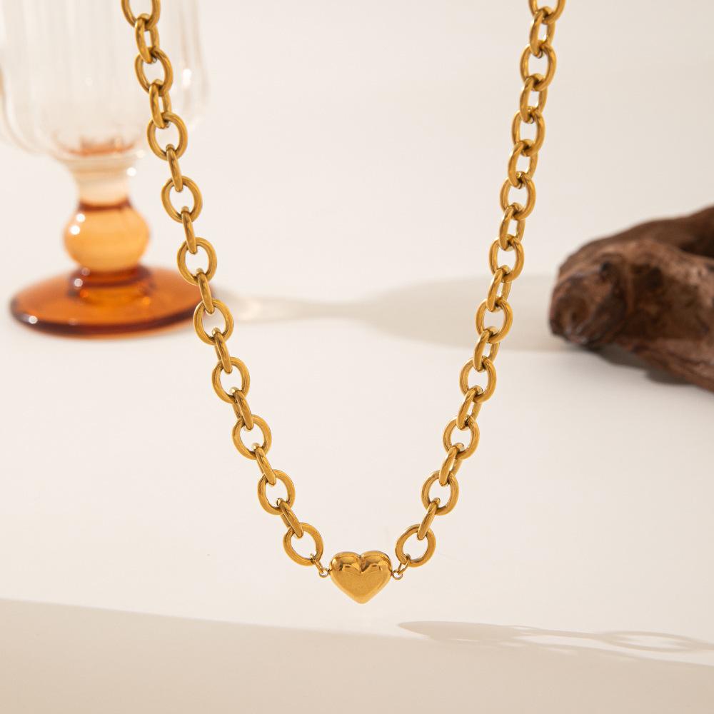 French Titanium Steel Heart Choker Necklace And Bracelet Set Sweet Peach Heart Tassel Design Women Jewelry