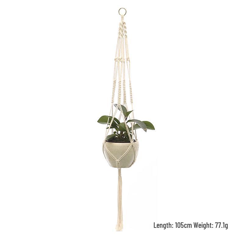 Hand-Knitted Cotton Macrame Plant Hanger with Wooden Beads (2-Pack)