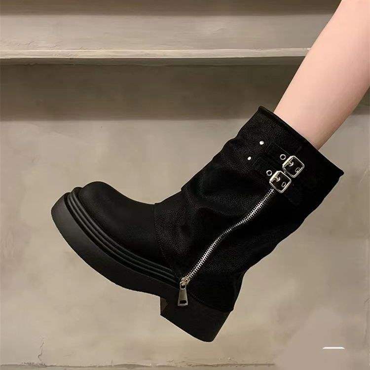 

Small retro British style thick-soled high-top Martin boots women s 2025 new autumn and winter thin short boots 40 чорний