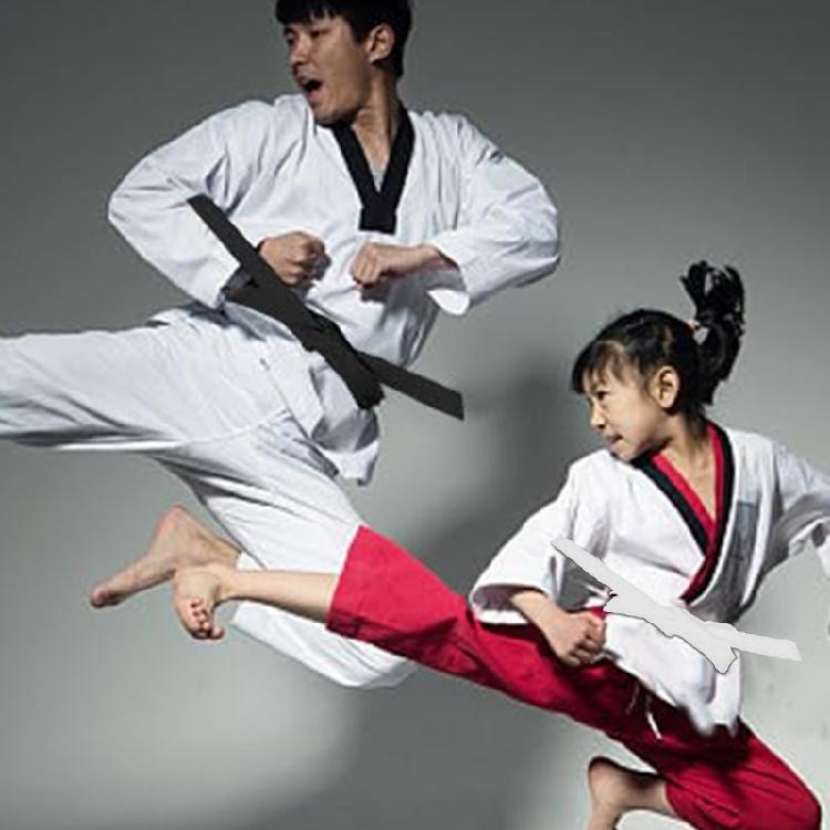 Durability Taekwondo Practice Belt Standardized Black White Polyester Weave for Athletic Performances