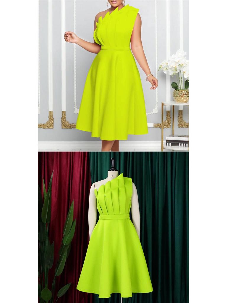 Plus Size Women's One-Shoulder Ruffle High-Waisted Evening Gown Dress