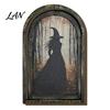 Vertical Wooden Sign Pendant Halloween Vintage Arch Sign, Gothic Spooky Ghost Wall Hanging Decor Dark Floral Print with Bracket, Rustic Aesthetic Home