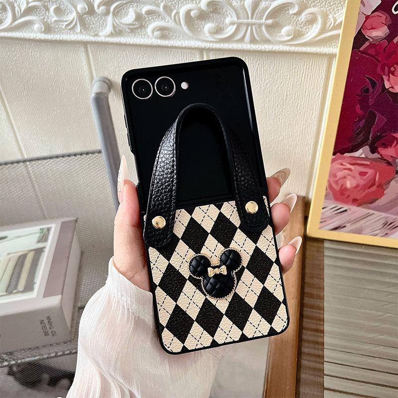 Checkered Wristband Mickey Mouse Phone Case for Samsung Zflip 7 Flip Pocket 2 Folding Leather