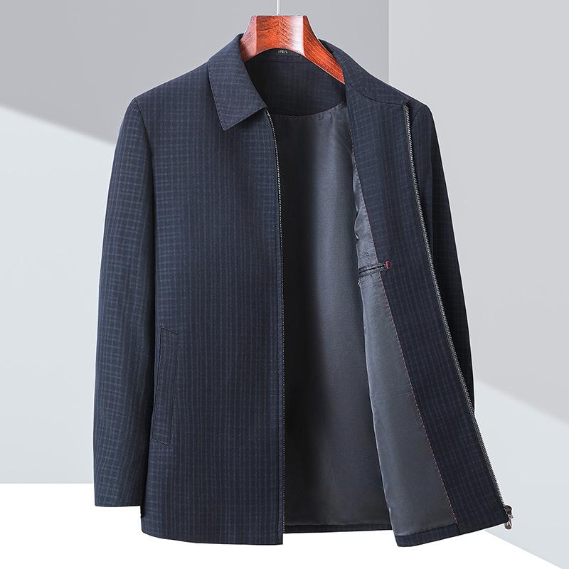 High-end Men's Jacket Spring and Autumn New Style Lapel Casual Wool Middle-aged and Elderly Dad Wear Cadre Civil Servant Jacket