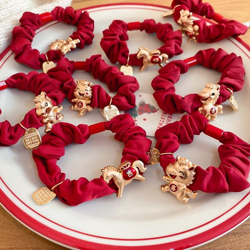 Zinc Zinc Alloy Zodiac Horse Hair Rope Wrinkle Chinese Children Hair Band Red Hair Scrunchies  Kids