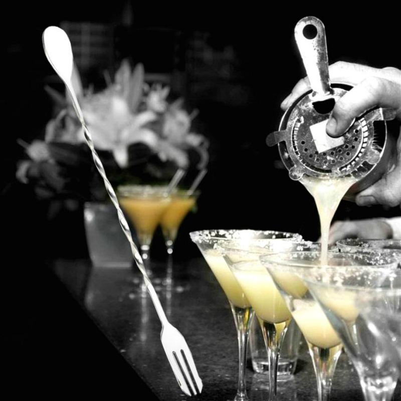 Cuillère à cocktail filetée en acier inoxydable, cuillère à cocktail, cuillère à vin, accessoires pour barman