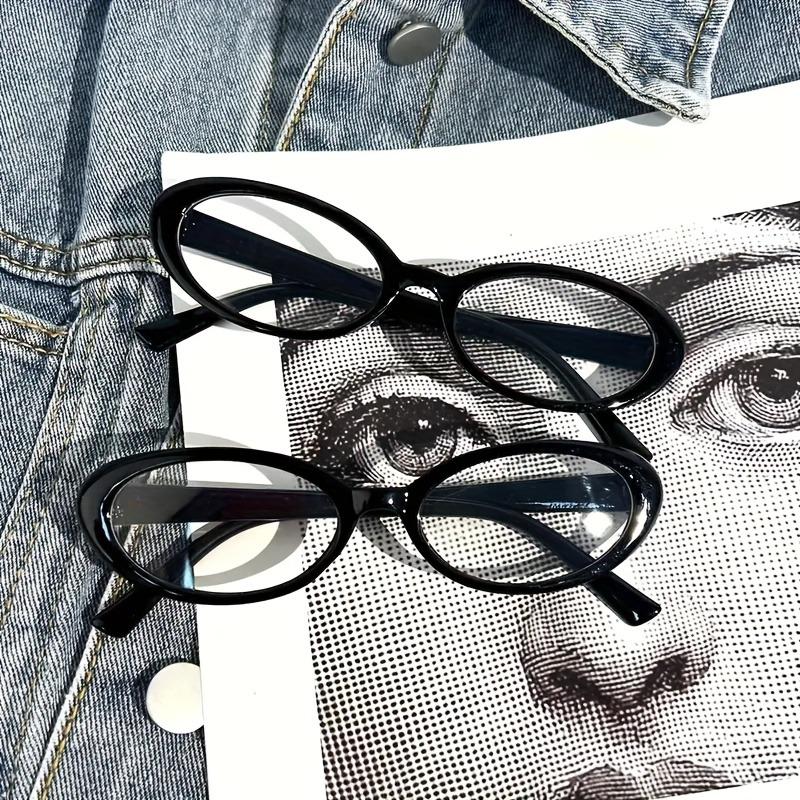 2pcs Oval Frame Women's Glasses Y2K Retro Narrow Shaped Glasses for Girls Solid Color Pos Flat Lenses Decorative Glasses