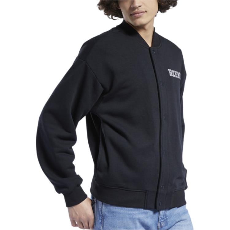 Reebok Casual Fleece Jacke mit Buchstabenaufdruck und Stehkragen Unisex-Jacken Schwarz HC0037