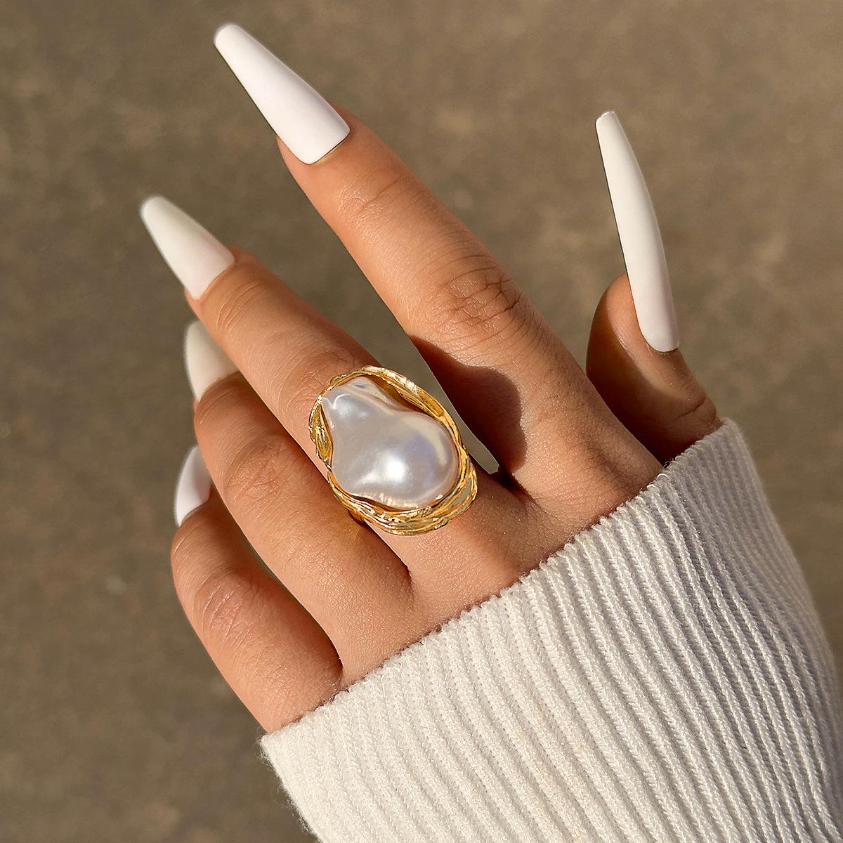 

Европейские и американские французские винтажные кольца с жемчугом особой формы, женские кольца на указательный палец, персонализированный модный дизайн, кольца с открытым концом